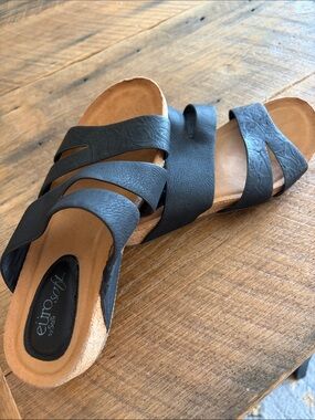 Eurosoft Black Multi-Strap Slide Sandals for Women